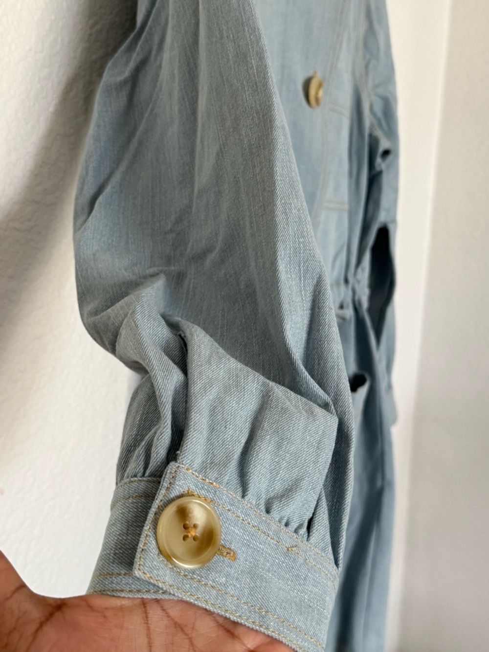 Tuckernuck Crosby Chambray Dress Button Front Tie Waist Pockets Light Blue - Picture 10 of 15